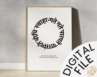 Buddhist Mantra Circle, Heart Sutra Mantra Print Poster, Gate gate paragate, DIGITAL DOWNLOAD | Yoga and Buddhist Wall Art