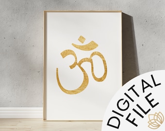 Ohm Poster, for Spiritual Home Decor, DIGITAL DOWNLOAD (Gold) | Yoga and Buddhist Wall Art