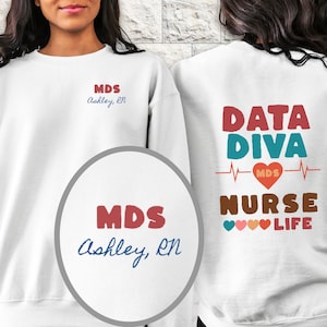 Personalized MDS Nurse Sweatshirt: Retro Data Diva RN Gift