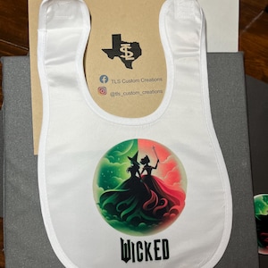 Wicked the musical inspired Baby Toddler Bib. Elphana Glinda Broadway
