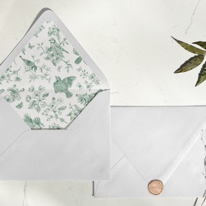 Floral Vintage Sage Bird Pattern Wedding Invite 5.75 SQ A2 a7 Envelope Liner Pattern Template, Wedding Invitation Botanical Invitation Print