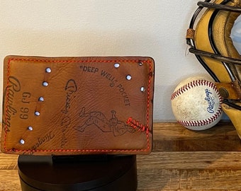 Stan Musial Baseball Glove Leather Wallet, Minimalist Leather Wallet, Horween Leather, St. Louis Cardinals