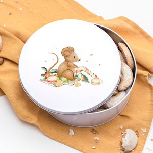 Children's round biscuit tin CHRISTMAS MOUSE | Cookie jar | round tin for biscuits and cookies | sweet pastry tin as a gift box for Christmas