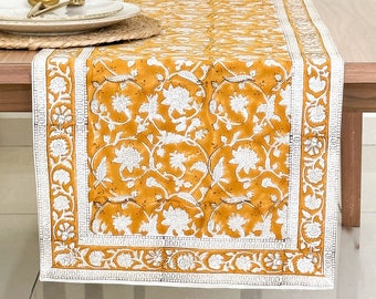 Mustard Table Runner for Wedding, Baby Shower, Block Print Table Runner for Christmas, Thanksgiving, Housewarming Gift