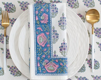 Floral 100% Cotton Cloth Napkins for Dining Table Kitchen Wedding Everyday Use Dinner Parties (20x20 inch, Grey, Hand Block Printed)