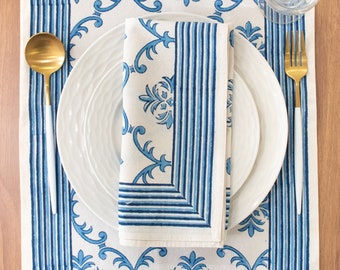 Trellis 100% Cotton Cloth Napkins for Dining Table Kitchen Wedding Everyday Use Dinner Parties (20x20 inch, Blue, Hand Block Printed)