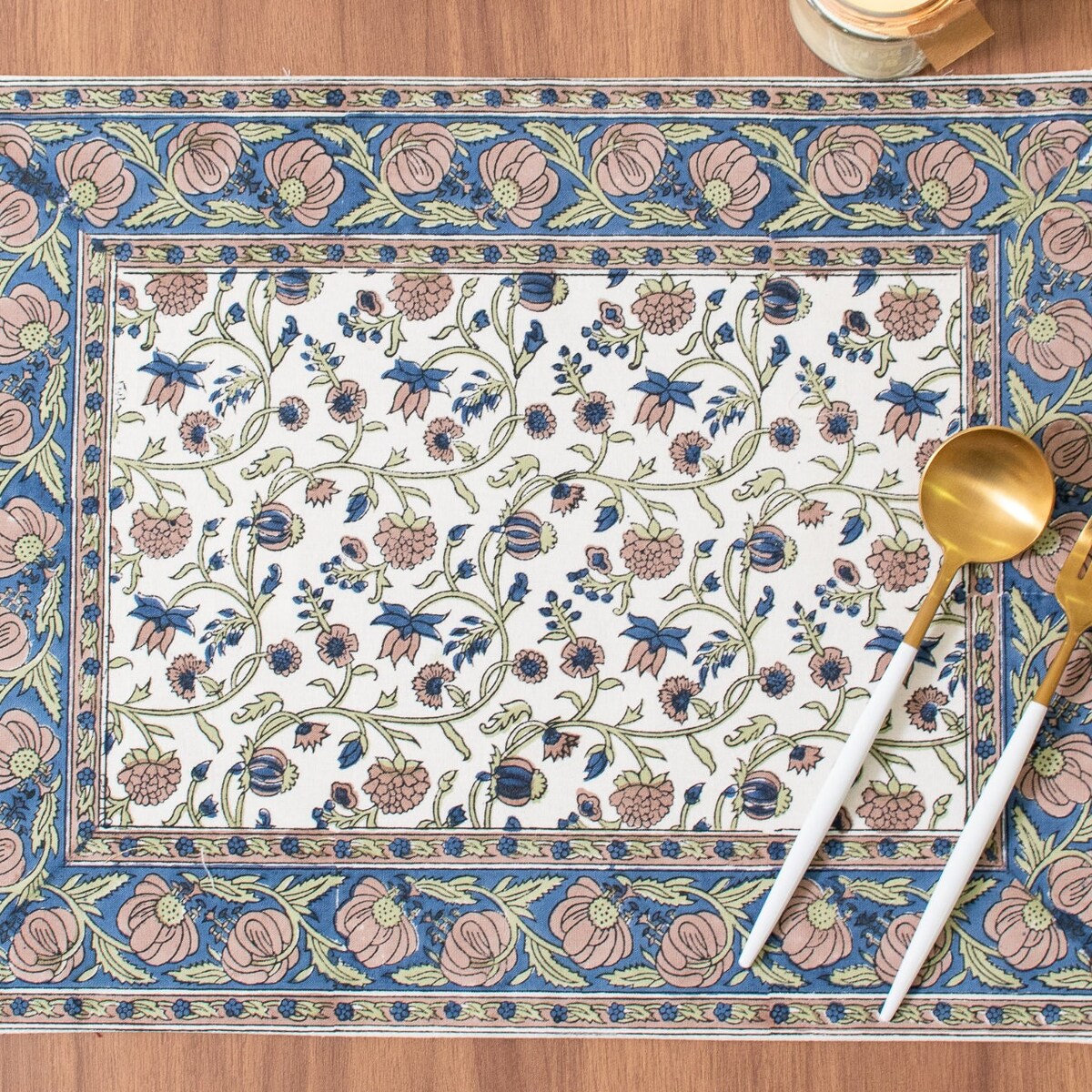 Floral Print 100% Cotton Set of 6 Placemats for Dining Table Kitchen Wedding Everyday Use Dinner Parties 14x18 Inch, Blue, Block Printed - Etsy