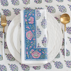 Floral 100% Cotton Cloth Napkins for Dining Table Kitchen Wedding Everyday Use Dinner Parties (20x20 inch, Grey, Hand Block Printed)