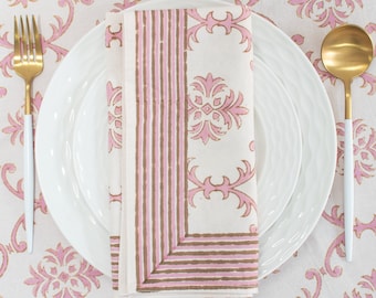 Trellis 100% Cotton Cloth Napkins for Dining Table Kitchen Wedding Everyday Use Dinner Parties (20x20 inch, Pink, Hand Block Printed)