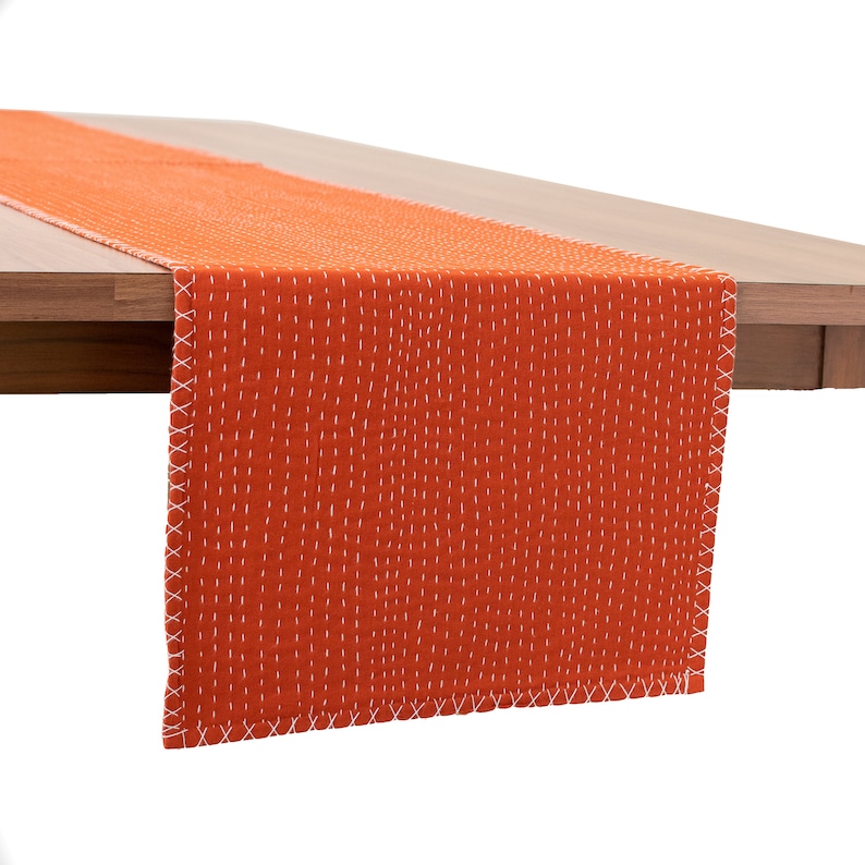 Rust 100% Cotton Table Runner with Kantha Pattern for Thanksgiving, Home, Kitchen, Dining Room, Holiday, Wedding Party image 9