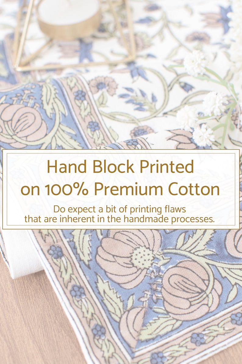 Floral Print 100% Cotton Set of 6 Placemats for Dining Table Kitchen Wedding Everyday Use Dinner Parties (14x18 inch, Blue, Block Printed) afbeelding 6
