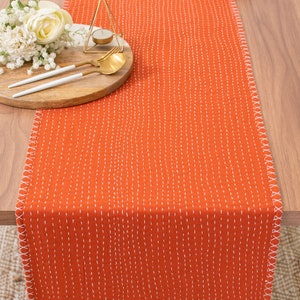 Rust 100% Cotton Table Runner with Kantha Pattern for Thanksgiving, Home, Kitchen, Dining Room, Holiday, Wedding Party image 2