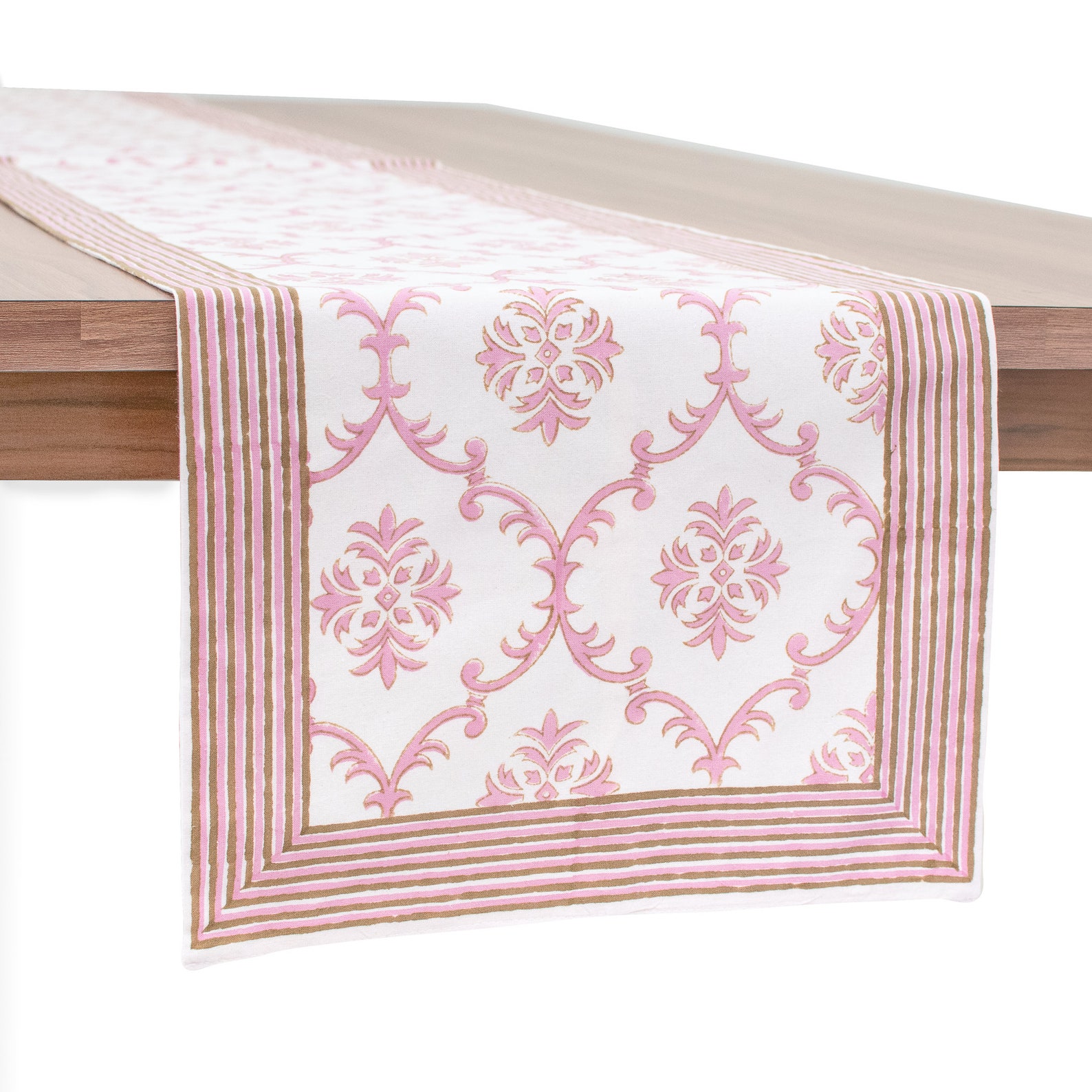 Pink Block Print Table Runner in Trellis Pattern - Etsy