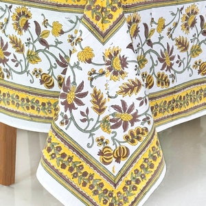 ATOSII Jade 100% Cotton Rectangle Summer Tablecloth, Block Print Flo-573230