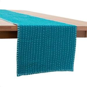 Dark Teal Pure Cotton Table Runner with Kantha Pattern for Thanksgiving, Home, Kitchen, Dining Room, Holiday, Wedding Party image 9