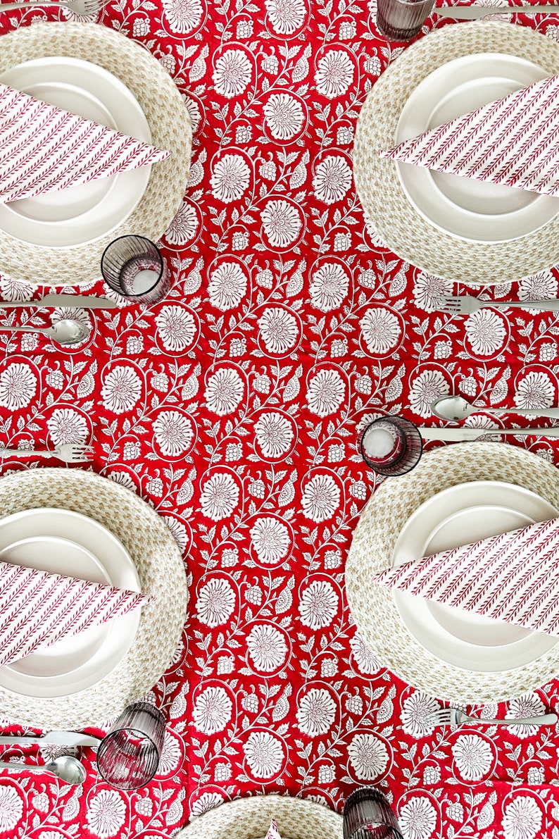 Red Floral Tablecloth for Dining Table, Kitchen Table, Wedding, Baby