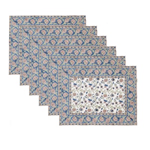 Floral Print 100% Cotton Set of 6 Placemats for Dining Table Kitchen Wedding Everyday Use Dinner Parties (14x18 inch, Blue, Block Printed) afbeelding 9