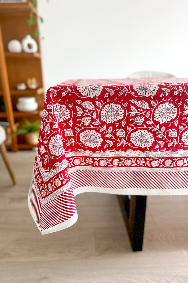 Red Floral Tablecloth for Dining Table, Kitchen Table, Wedding, Baby
