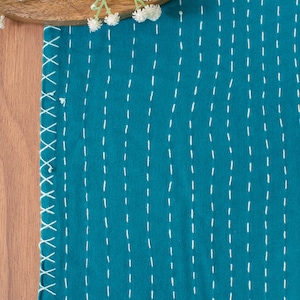 Dark Teal Pure Cotton Table Runner with Kantha Pattern for Thanksgiving, Home, Kitchen, Dining Room, Holiday, Wedding Party image 3