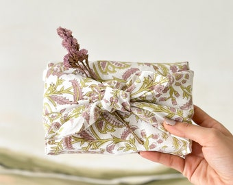 Taupe Furoshiki Reusebale Cloth Gift Wrap, Japenese Fabric Wrap, Block Printed Cotton Furoshiki Cloth