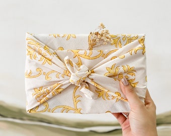 Trellis Furoshiki Reusebale Cloth Gift Wrap, Japenese Fabric Wrap, Block Printed Cotton Furoshiki Cloth