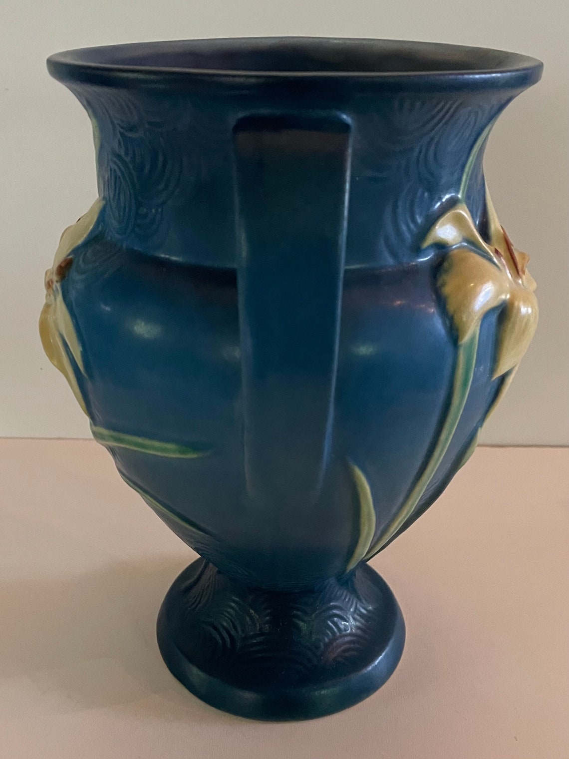 Vintage Roseville Pottery Blue Zephyr Lily Two Handle Vase Etsy