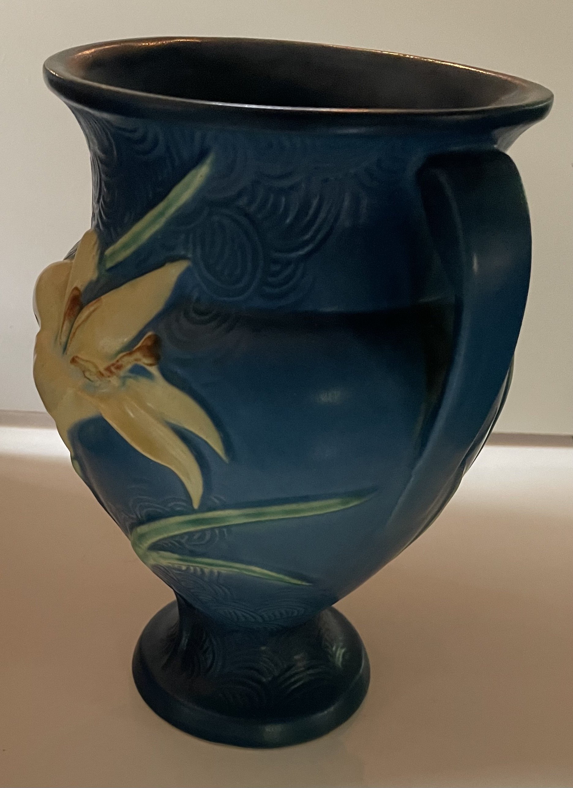 Vintage Roseville Pottery Blue Zephyr Lily Two Handle Vase Etsy