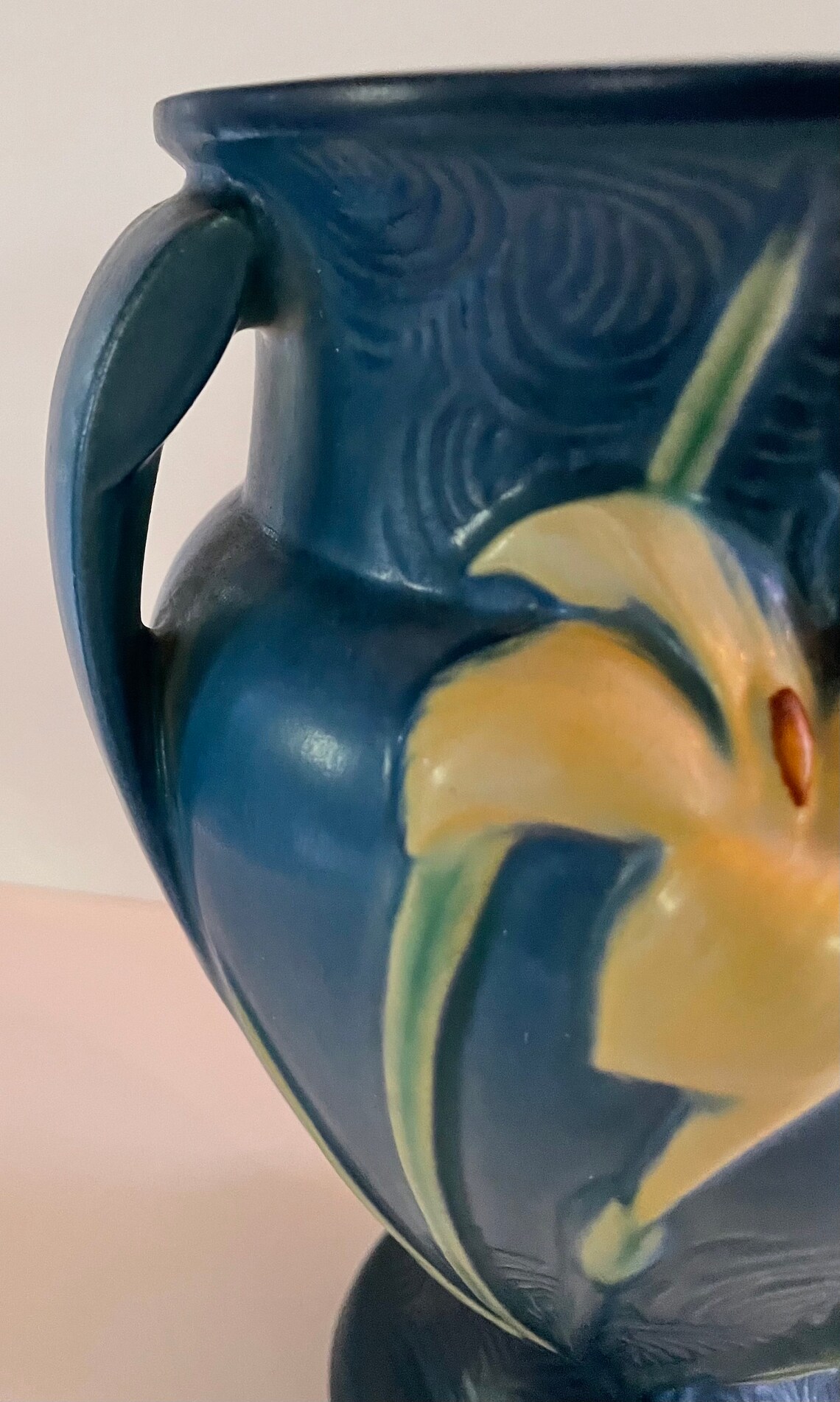 Vintage Roseville Pottery Blue Zephyr Lily Two Handle Vase Etsy