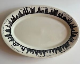 Fishs Eddy New York City 212 Skyline Collection Oval Serving Platter 13"