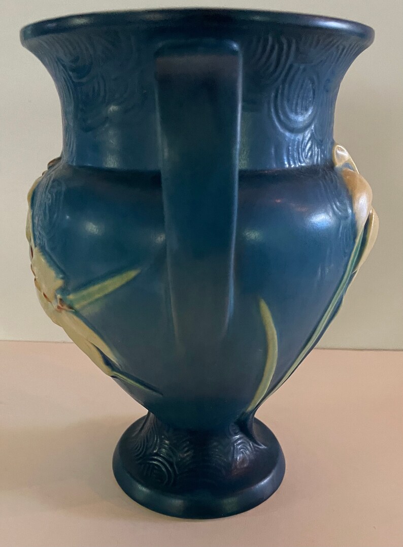 Vintage Roseville Pottery Blue Zephyr Lily Two Handle Vase Etsy