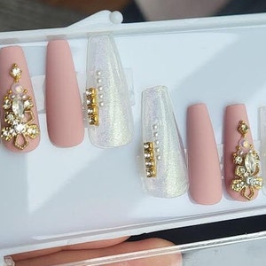 FANCY French-rhinestones Nails-french Nails-fancy Nails-luxury Nails-cute  Nails-glue in Nails-party Nails-bride Nails-french Press Ons 