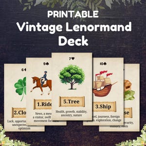 Jeu de cartes Lenormand antique, 36 cartes divinatoires imprimables avec inserts de cartes à jouer, cartes de divination vintage, téléchargement numérique instantané