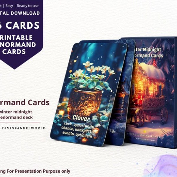 Printable winter lenormand cards - Digital oracle deck for Christmas - Instant Download - 36 cards