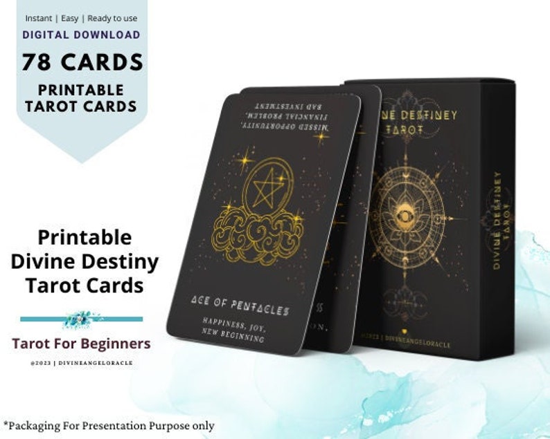 Printable Black Tarot Cards Digital Tarot Deck for Beginner With