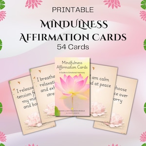 Printable Mindfulness Affirmation Cards,Daily Positive Affirmation, Self-Care & Meditation,Mental Wellness,Mindfulness card,Digital Download