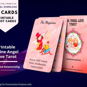 Cartas de Tarô Rosa para Imprimir com Palavras-chave de Amor para o Dia dos Namorados, Baralho de Tarô Digital para Ele/Ela, Baralhos de Tarô do Amor Divino e Angélico, Download Instantâneo