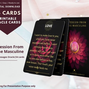 Afdrukbare Twin Flame Love Messages Oracle Deck, goddelijke mannelijke bekentenissen, 54 verborgen soulmate-berichten, soulmate, digitale tarotdownload
