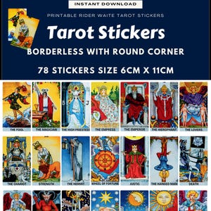 Adesivos de tarô Rider Waite sem bordas para impressão, planejador de bruxas e decoração de diário, diário de tarô digital, presente de Halloween Yule, estética de bruxa