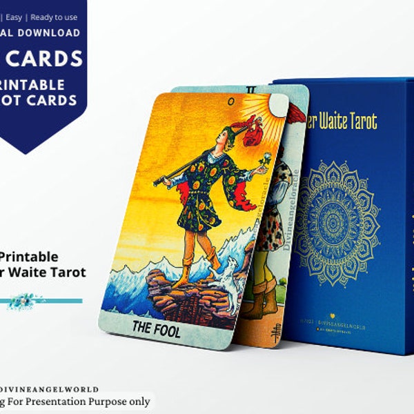 Printable Rider Waite Tarot Cards - Digital Tarot Deck, psychic readings - INSTANT DOWNLOAD, 78 cards
