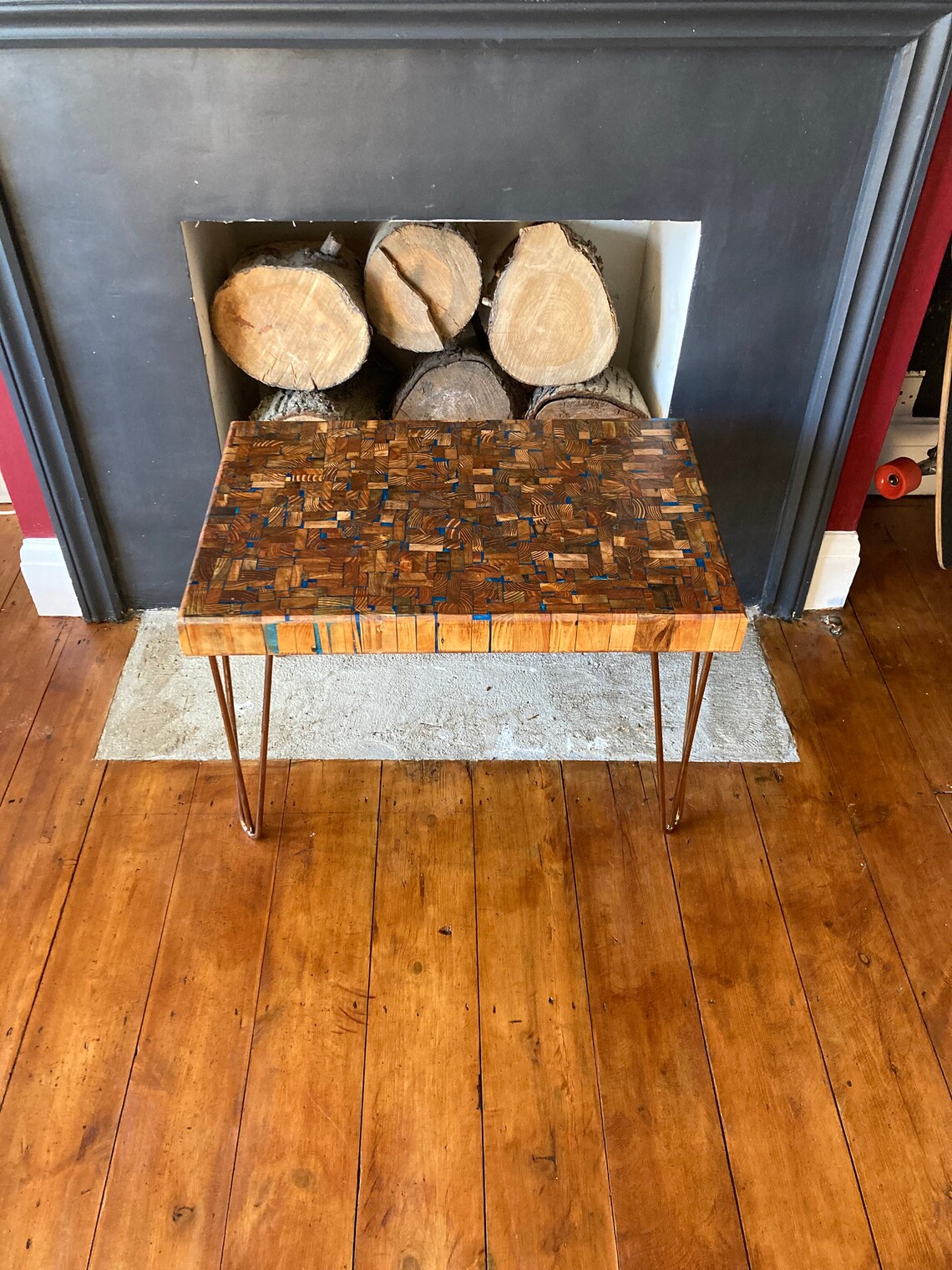 Picture of Reclaimed Wood Side Table, Mosaic End Grain Design, North London - Etsy
