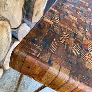 Unique Maxi Grain Side Table from Reclaimed Woods from North London England. Hours to Create Original and Wacky.