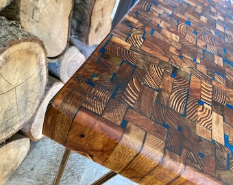 Reclaimed Wood Side Table, Mosaic End Grain Design, North London
