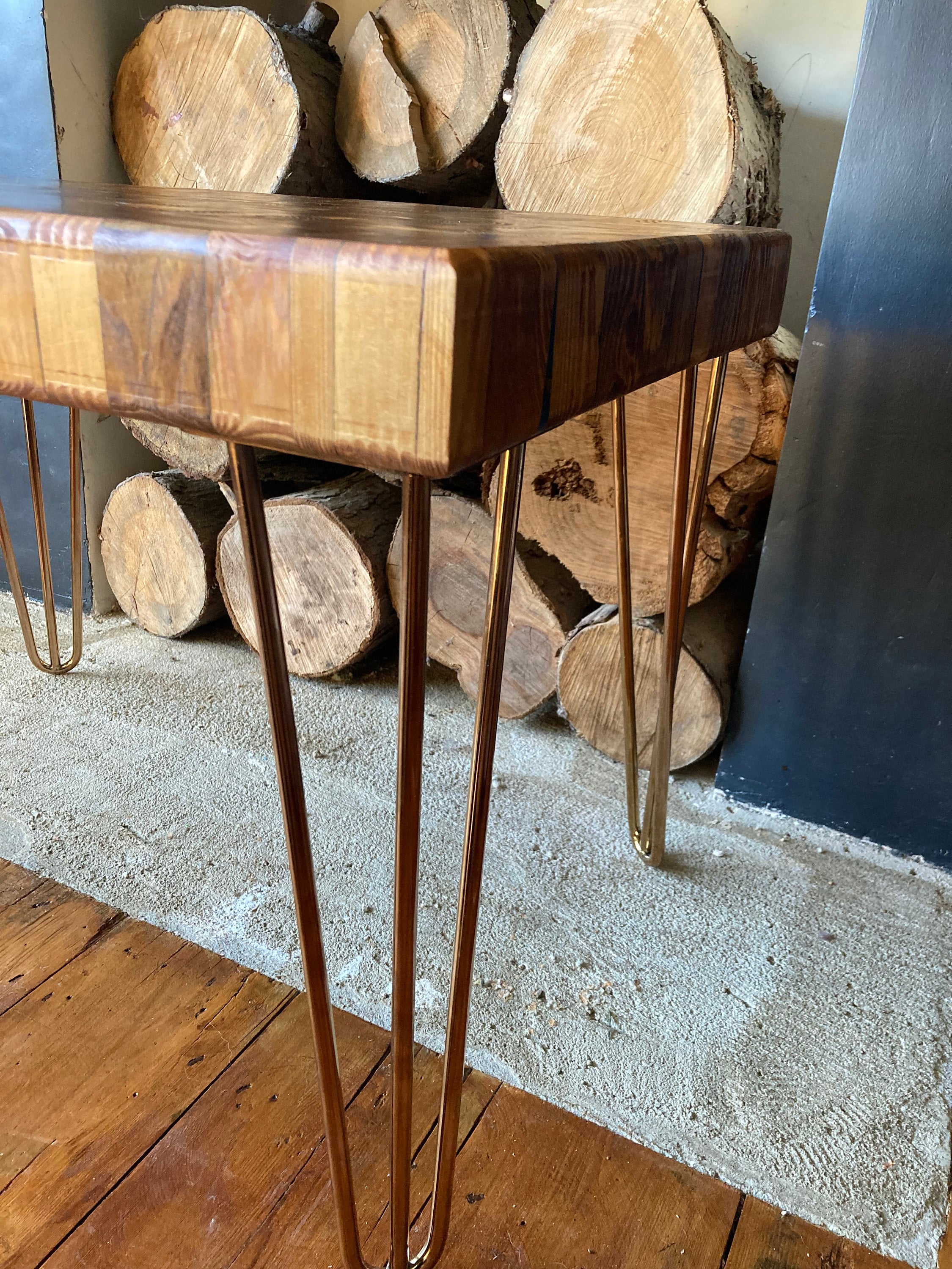 Reclaimed Wood Side Table, Mosaic End Grain Design, North London - Etsy - Textured Glass And Reclaimed Wood Side Table