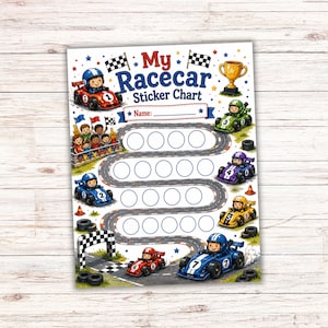 Printable Race Car Sticker Chart, Boys Behavior Chart, Toddler Reward Chart, Potty Training Chart, Chore Chart, PDF JPG