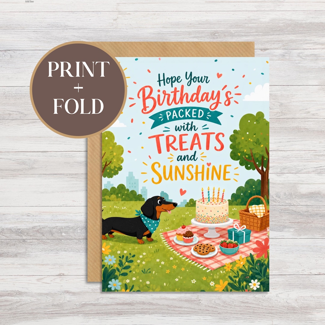 Printable Dachshund Birthday Card for Dog Lovers Cute Sausage Dog ...
