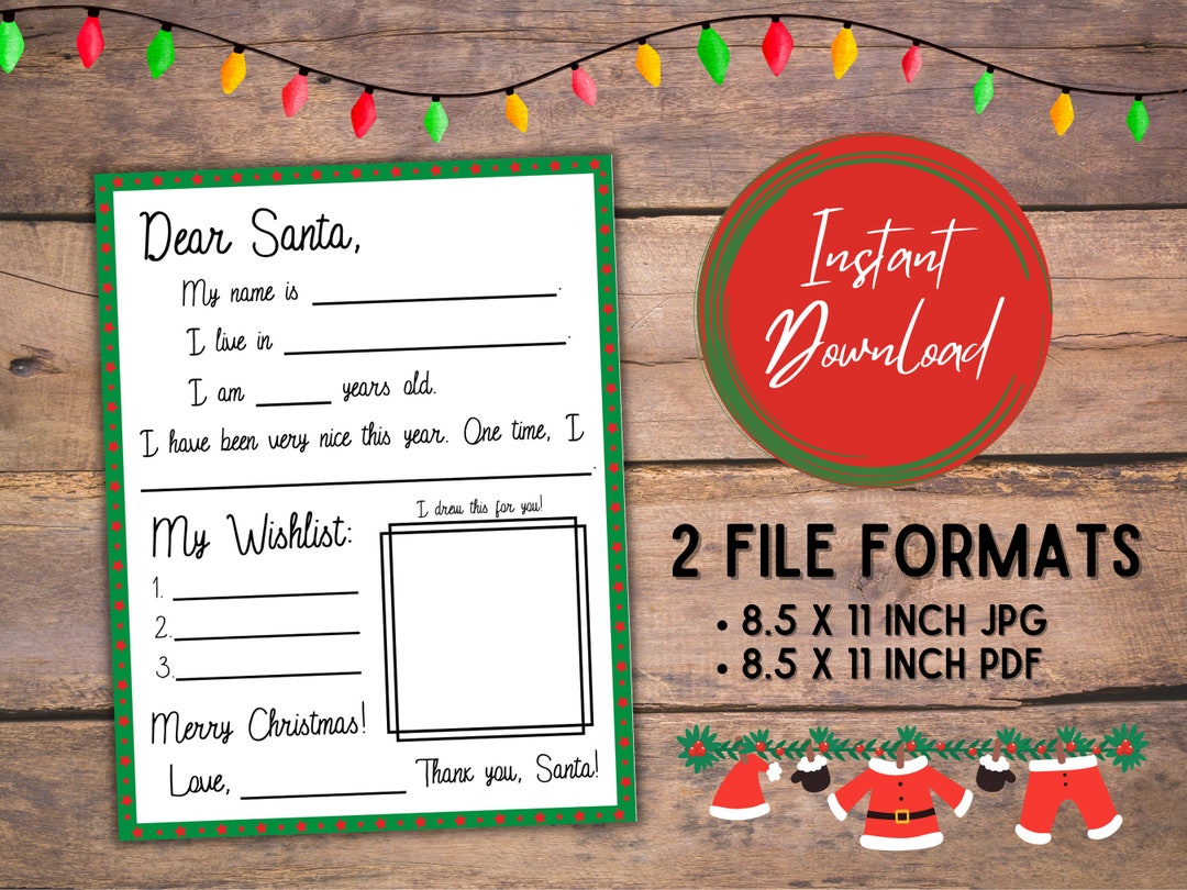 Letter to Santa for Kids, Digital Download to Print Instantly ...