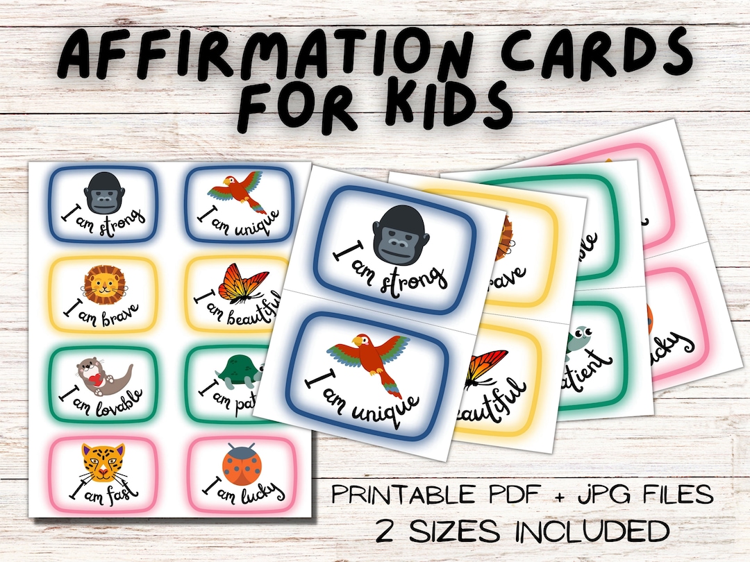 Positive Affirmation Cards for Kids, Printable Instant Download, Animal ...