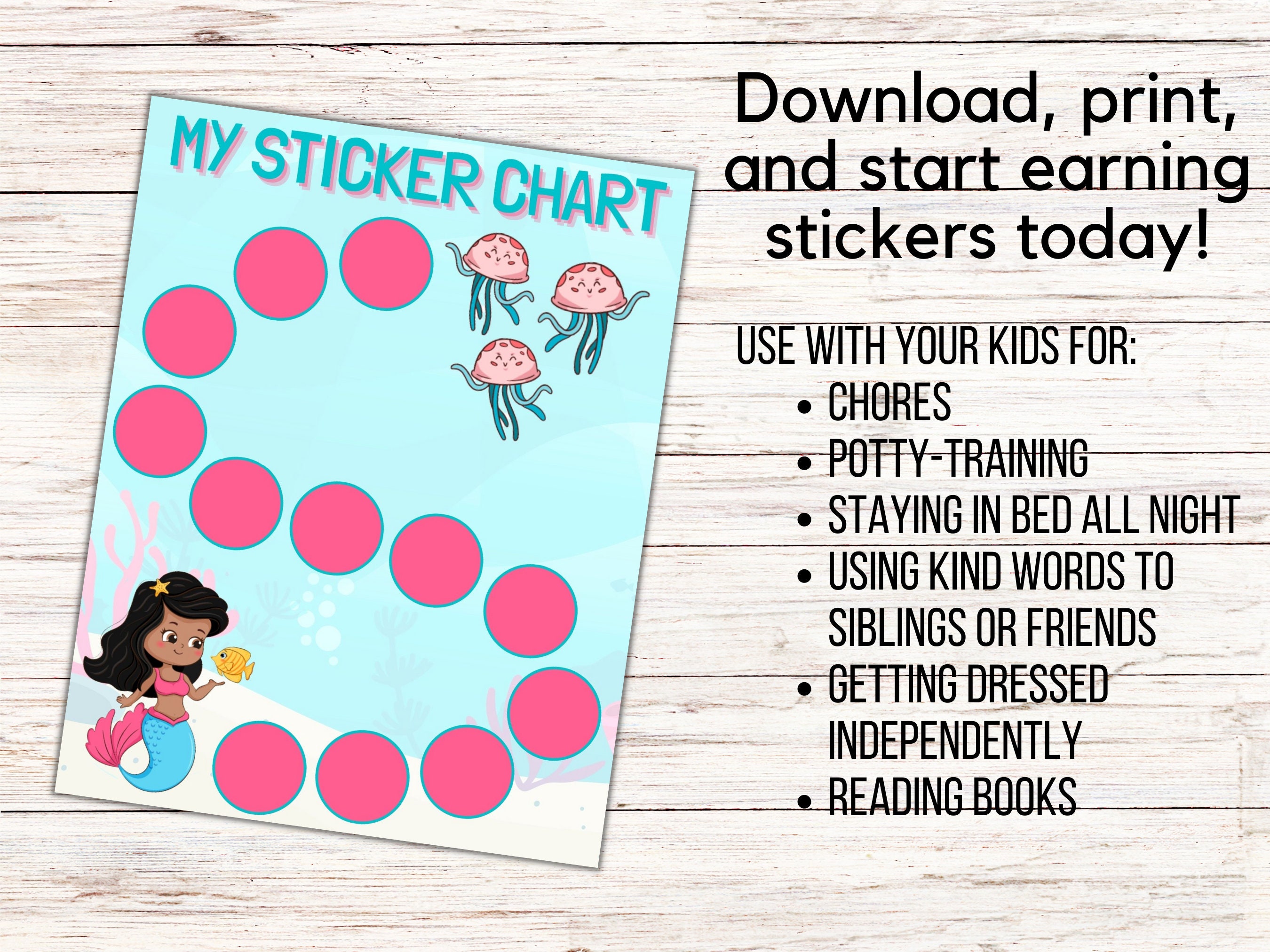 Mermaid Ocean and Jellyfish Reward Chart for Kids, Kids Sticker Chart ...
