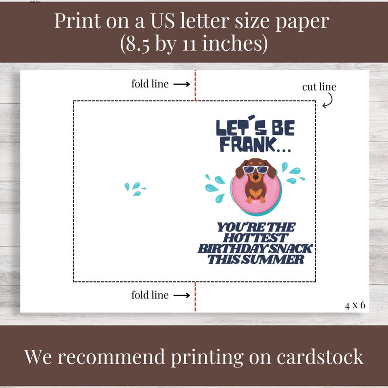 Funny Dachshund Birthday Card Printable for Dog Lovers Summer Hot Dog ...