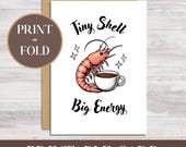 Shrimp Coffee Card Printable Greeting Instant Download Shrimp Owner Thank You Card Coffee Lover Gift Idea Crustacean Fish Tank Keeper Latte